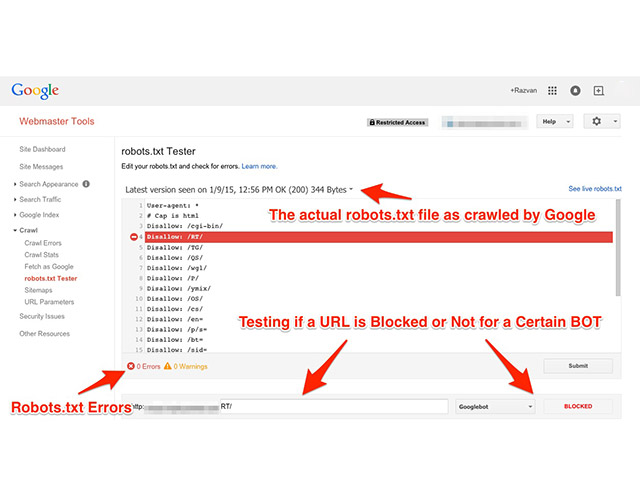 Familiarity with “Robots.txt” file commands and their meanings