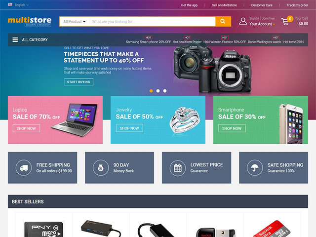 MultiStores - Magento 2 Megashop Theme support Multiple Stores