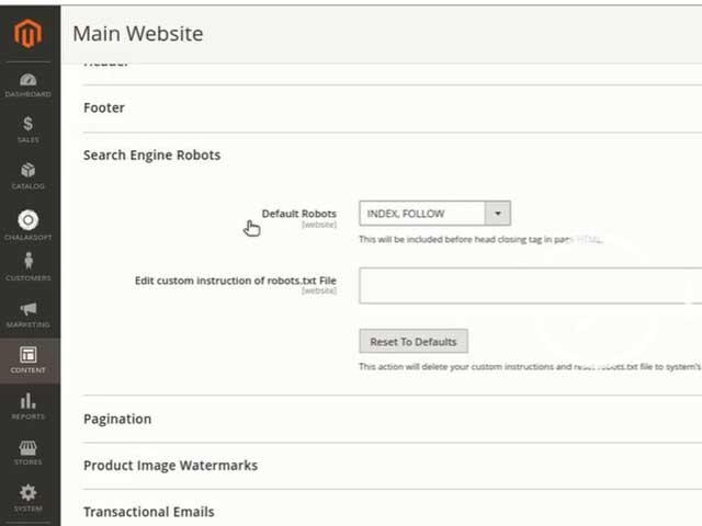 Configure the robot.txt file in magento2