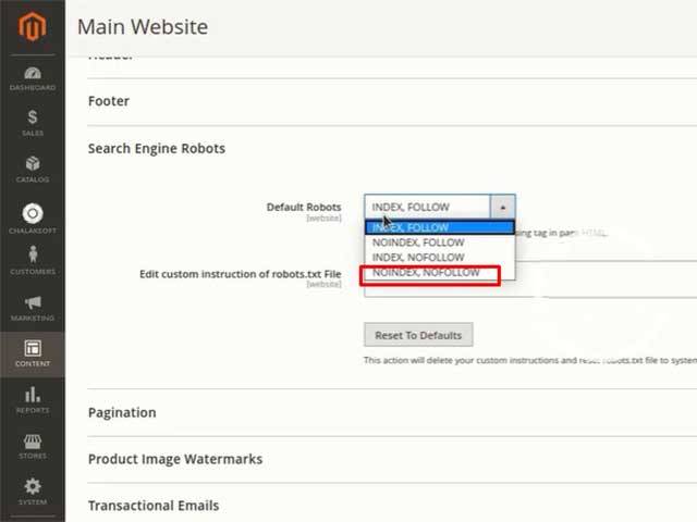 Configure the robot.txt file in magento2