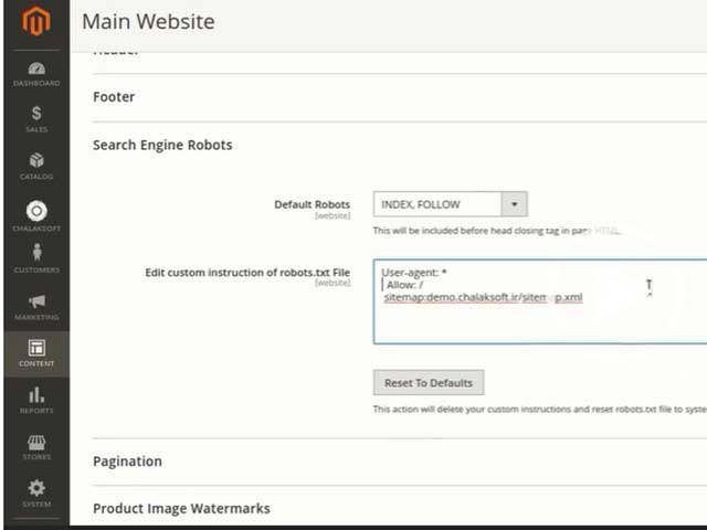 Configure the robot.txt file in magento2